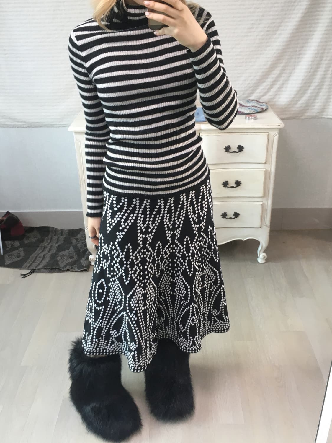 일본빈티지 에스닉 패턴 블랙 스커트 상품이미지4