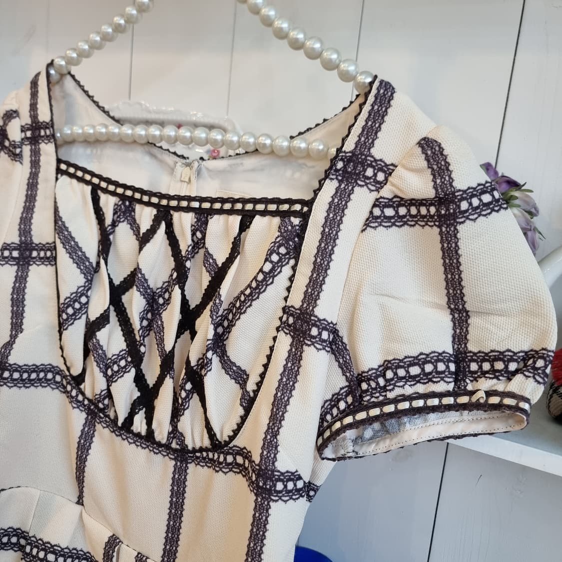 시크릿하니(Secret Honey) 레이스 체크 리본 원피스 상품이미지4