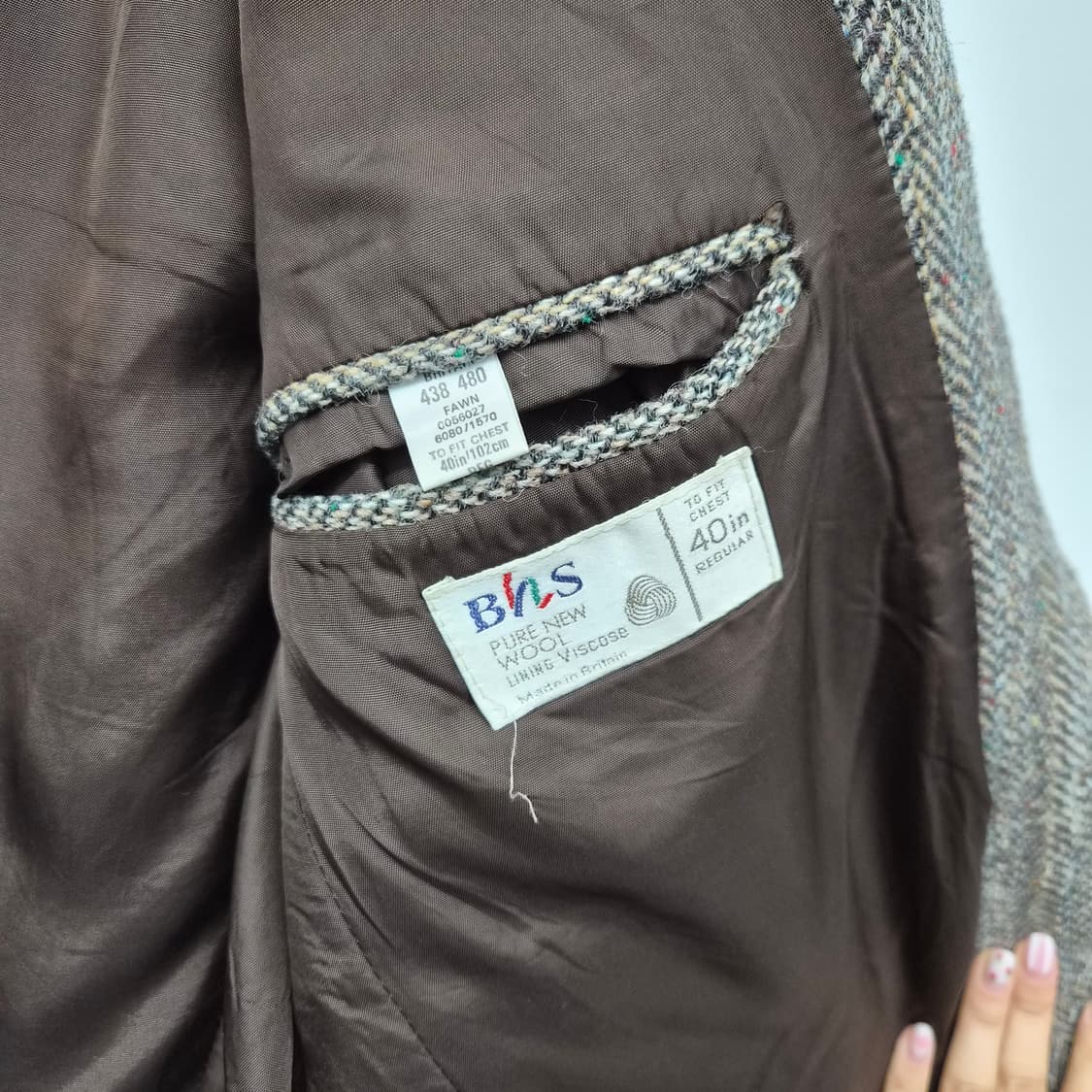 헤리스트위드 헤링본 패턴 브라운 자켓 남성 M 상품이미지7