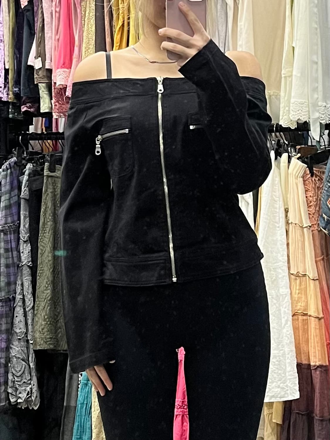 Redialbrand 빈티지 우븐 지퍼 오프숄더 상품이미지1