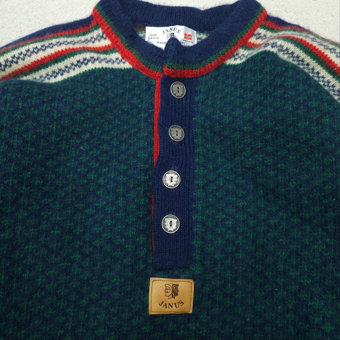 노르웨이 빈티지 버튼 울 니트 L 상품이미지4