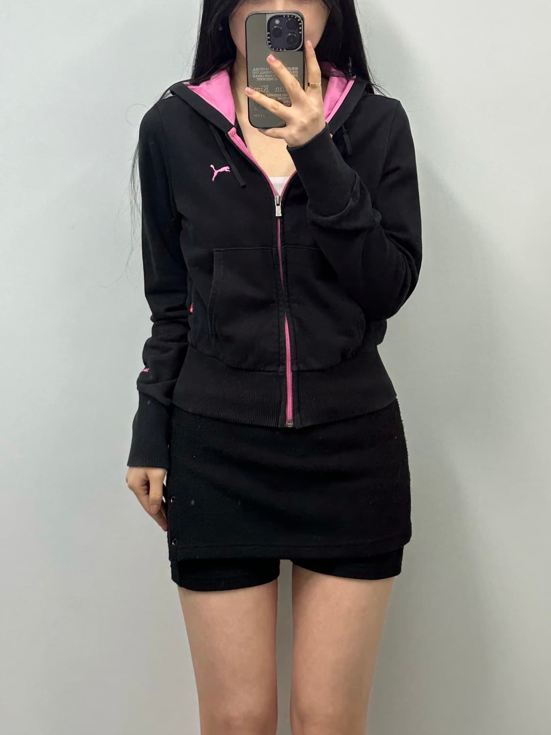 푸마 자수로고 블랙 후드집업 상품이미지1