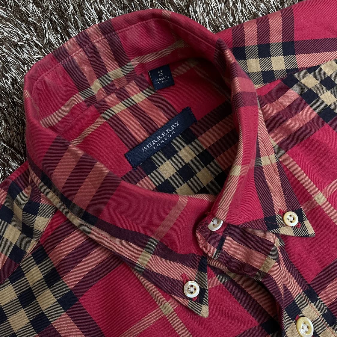 버버리 Burberry 레드 타탄 체크패턴 버튼다운 셔츠 S 상품이미지2
