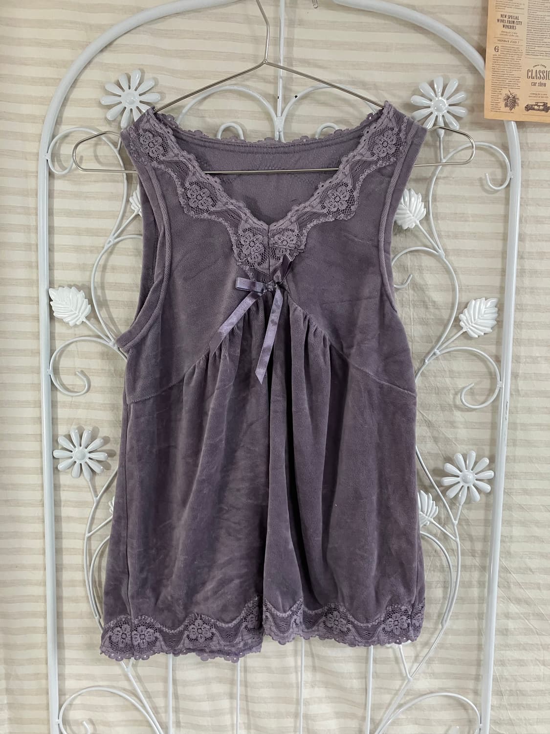 빈티지 퍼플 벨벳 레이스 리본 나시 940 y2k 스트릿 갸루 펑키 일본 상품이미지1