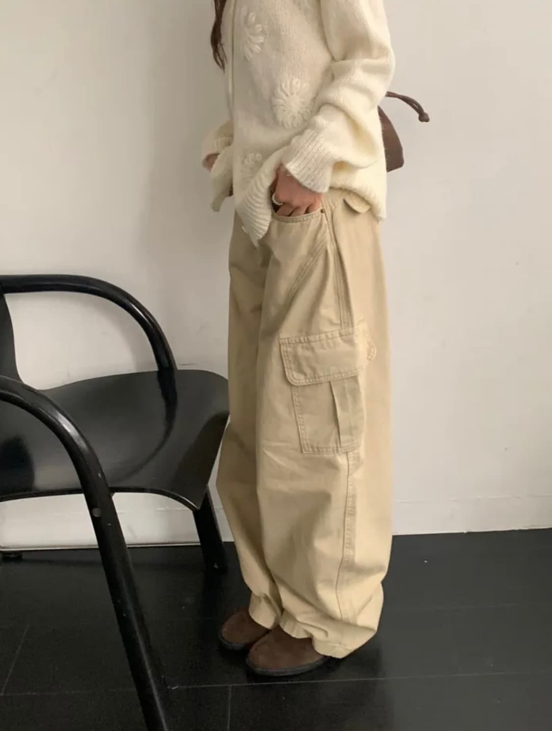 L) 유이니 mars 커브드 카고팬츠 베이지 새상품 상품이미지3