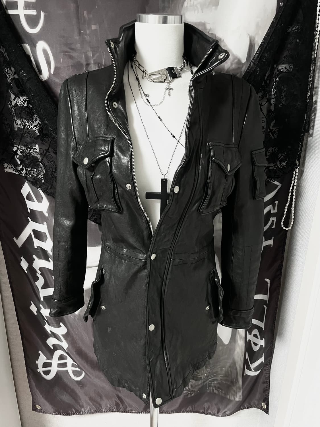 ITALY sheepskin 지퍼하이넥레더자켓 빈티지락시크릭오웬스디올st 상품이미지3