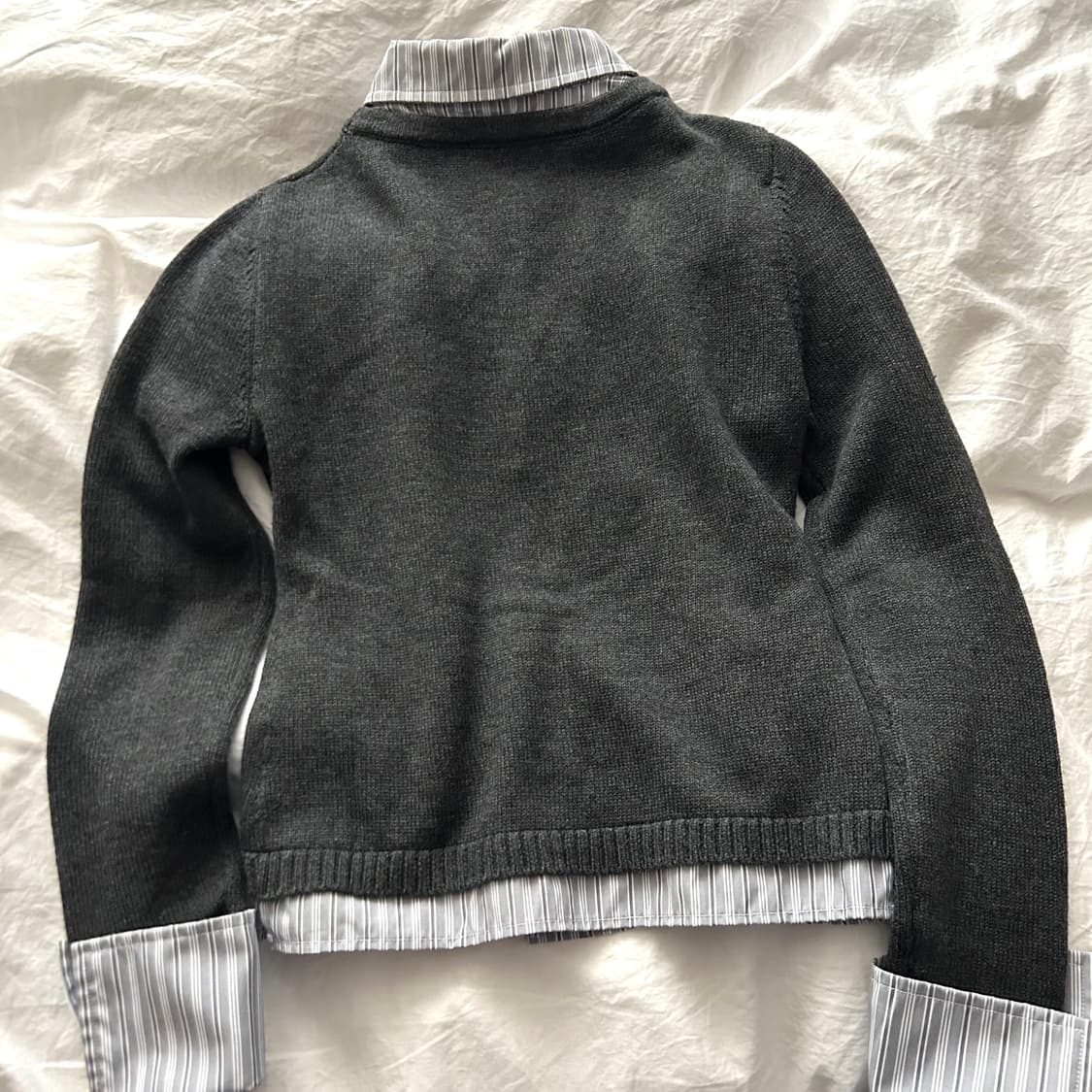 ANDYET AD1 셔츠 레이어드 가디건 그레이 차콜 상품이미지2