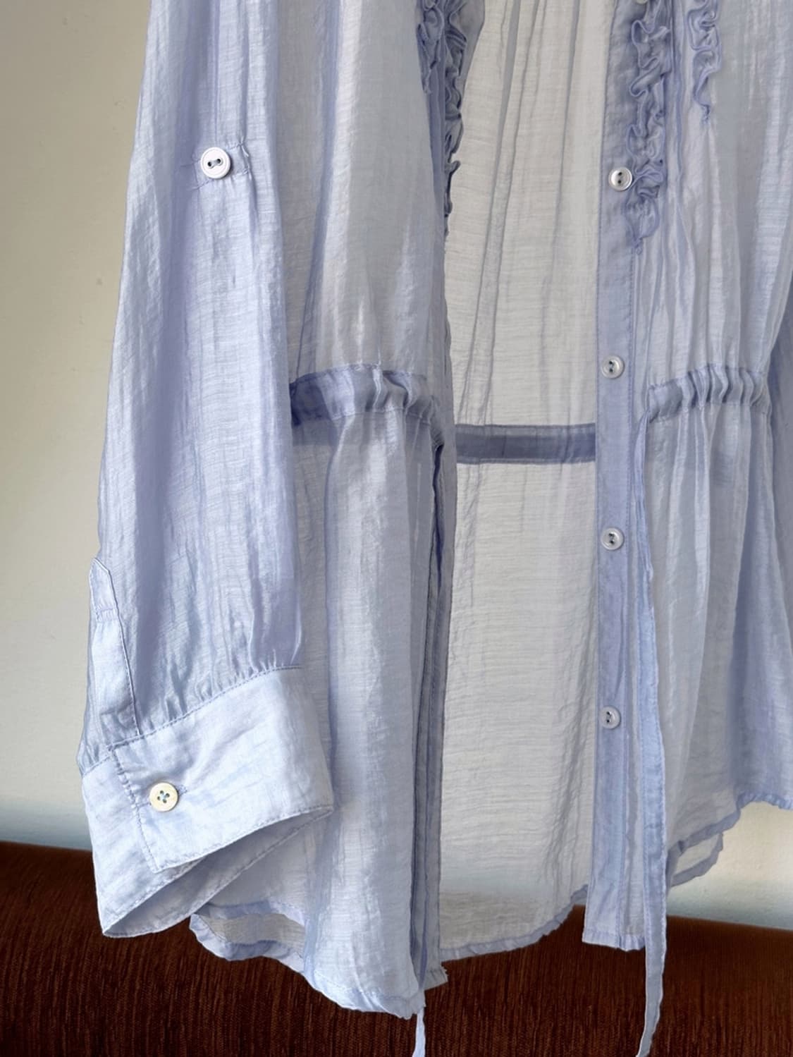 Sheer fabric shirred design blouse shirt 상품이미지4