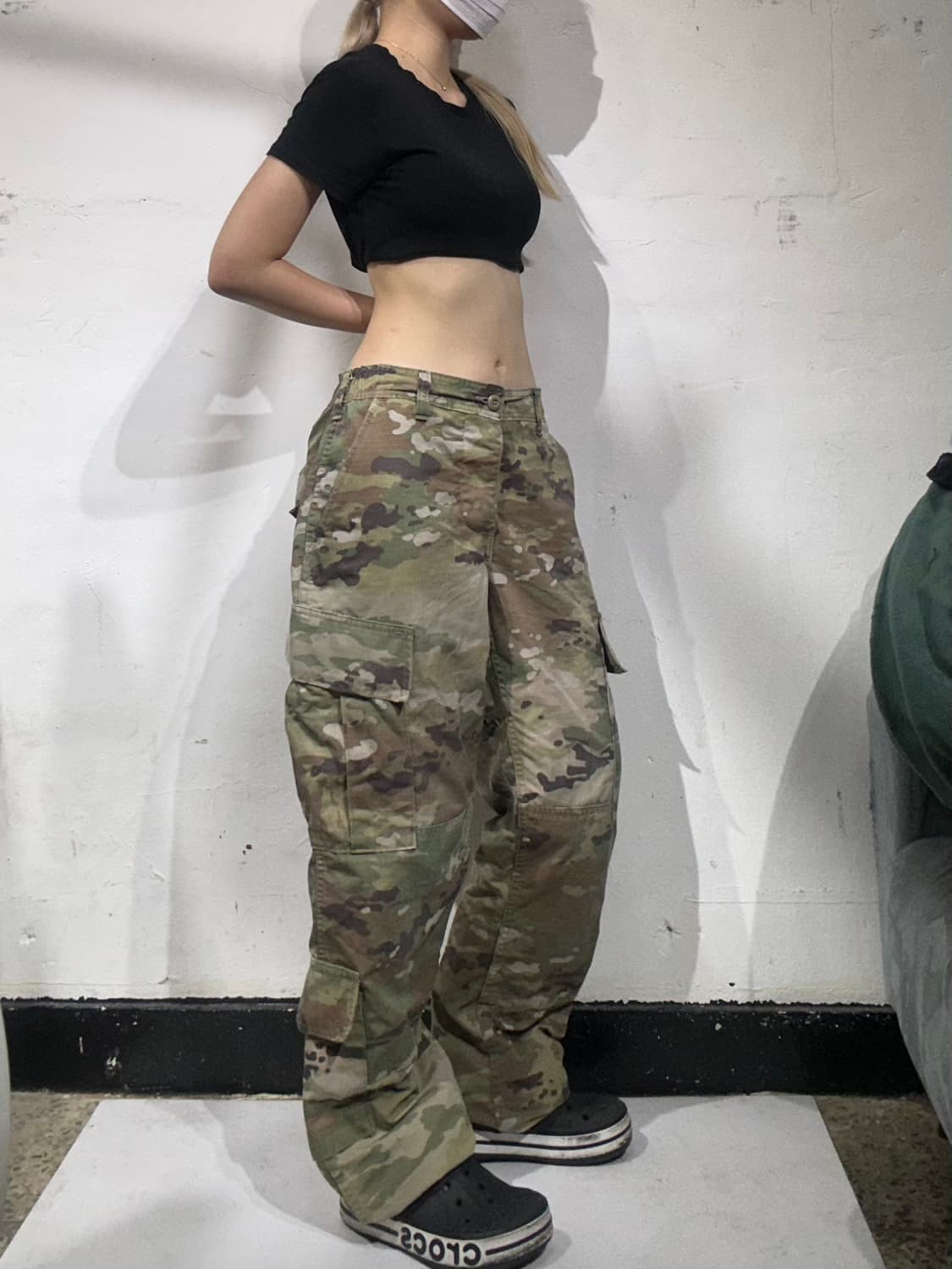 빈티지 카키 밀리터리 카모 미군 군복 와이드 카고 팬츠  상품이미지1