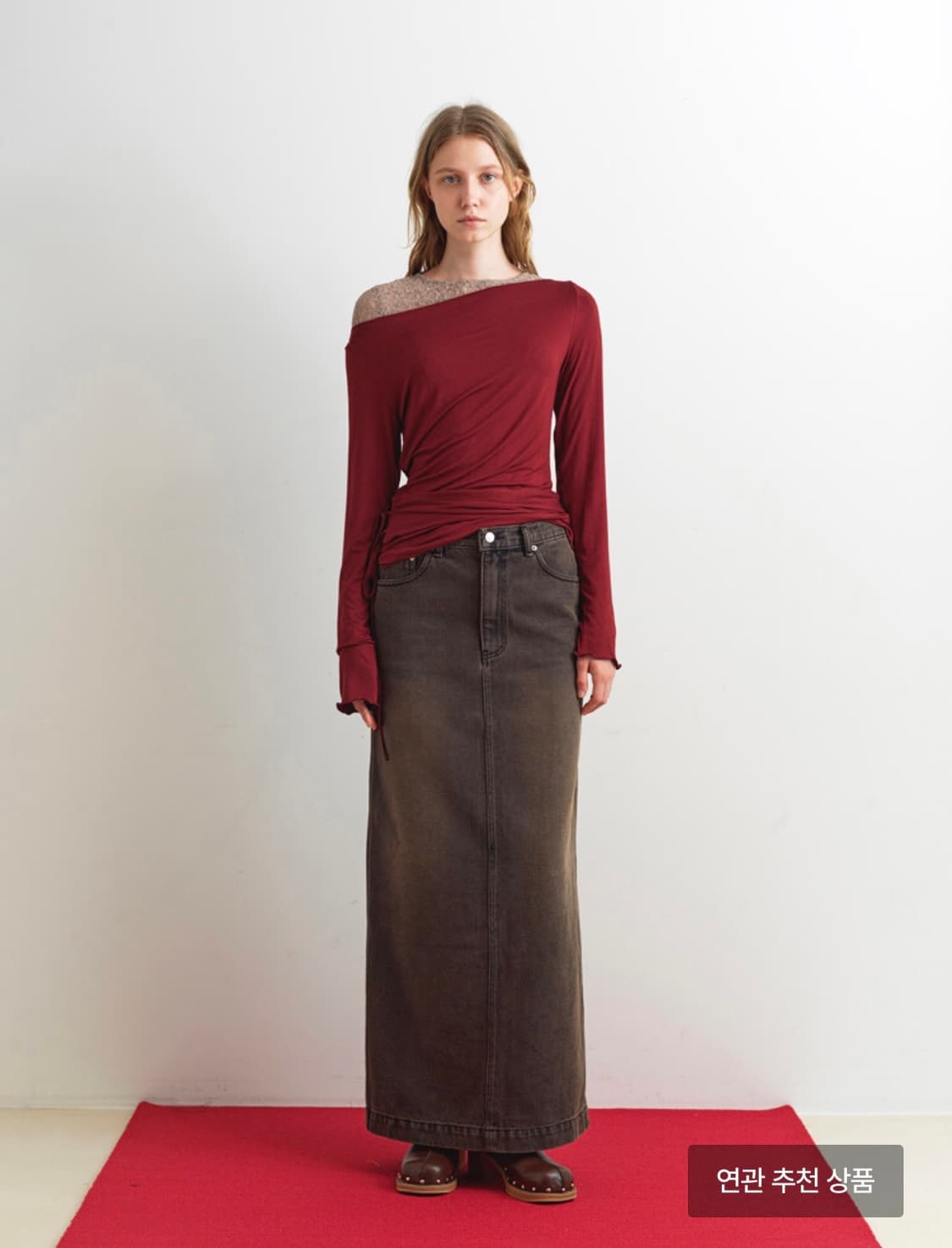 아옵트 데님 롱스커트 브라운 상품이미지1