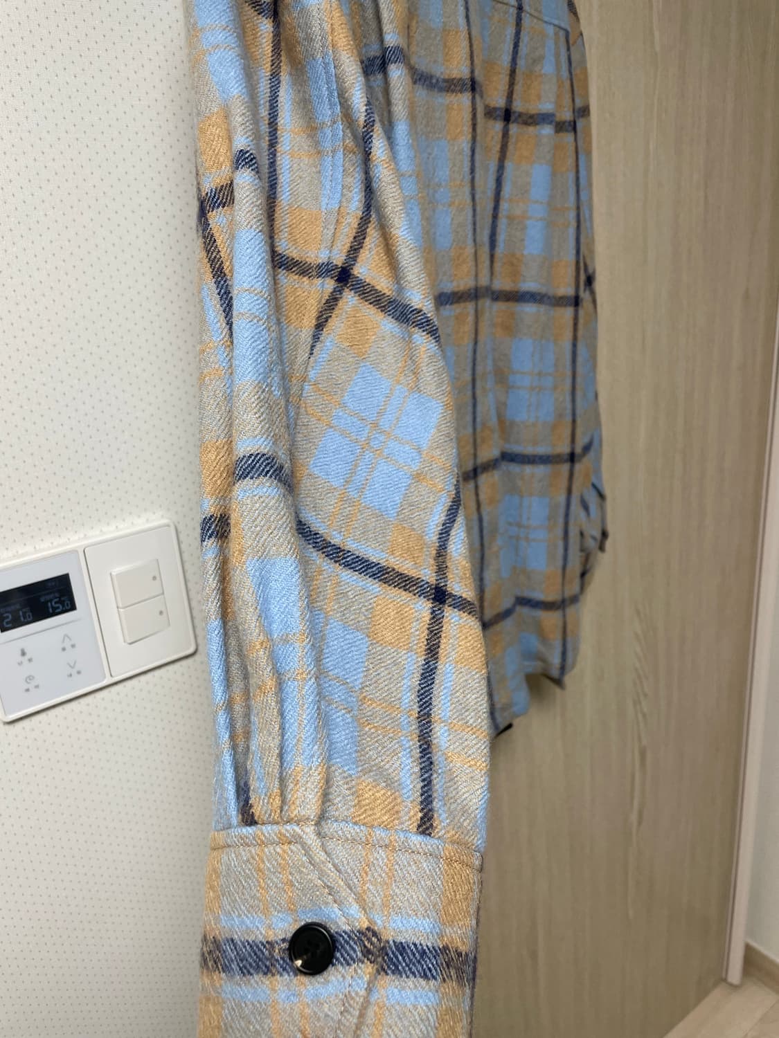 48사이즈 새상품, 우영미 컬렉션 플란넬 울 체크셔츠 스카이블루 상품이미지6