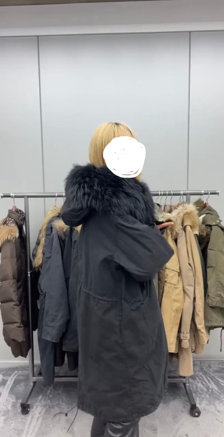 크루빈티지 y2k 블랙퍼 후드 롱 야상 점퍼 상품이미지4