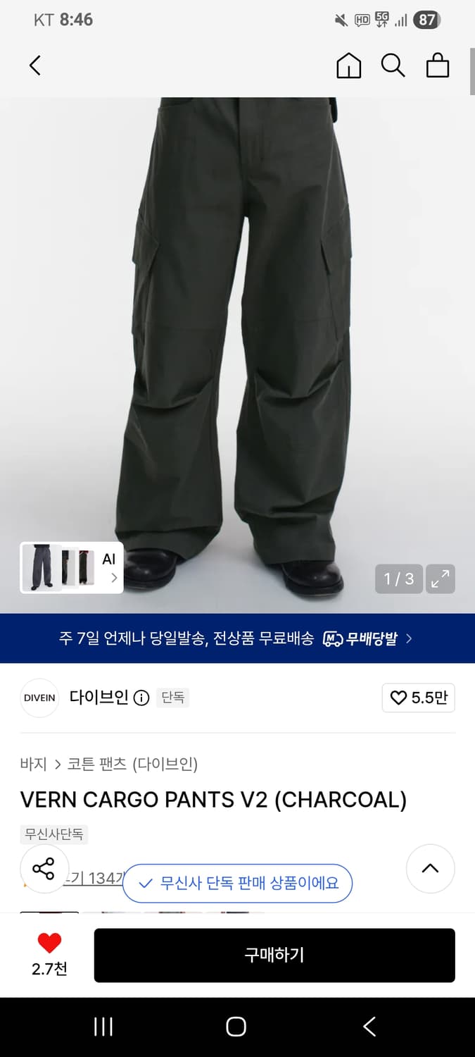 다이브인 베른카고팬츠V2 상품이미지1