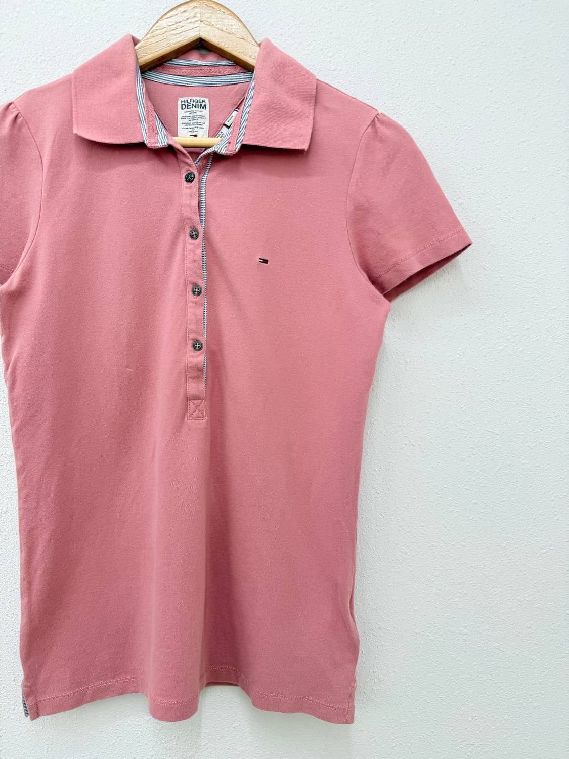 빈티지 타미 힐피거 핑크 하프 단추 카라티 상품이미지2