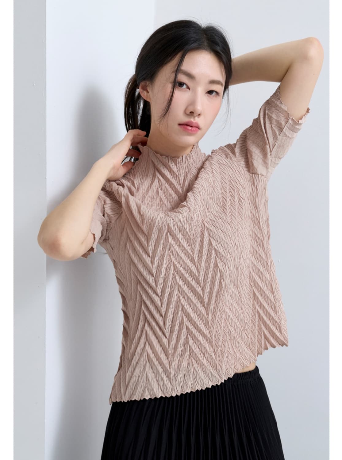 플리츠미 그레인 쉐브론 숏슬리브 블라우스 (정가12.9) 비닐채 새상품 상품이미지5