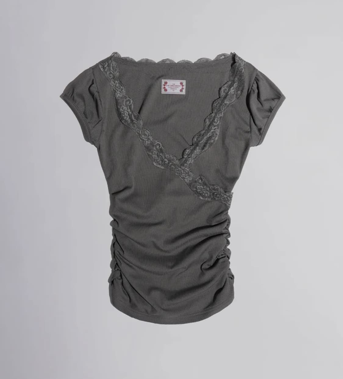 스컬프터 Lace Trim Wrap Tee Charcoal 택달린 새제품 상품이미지1
