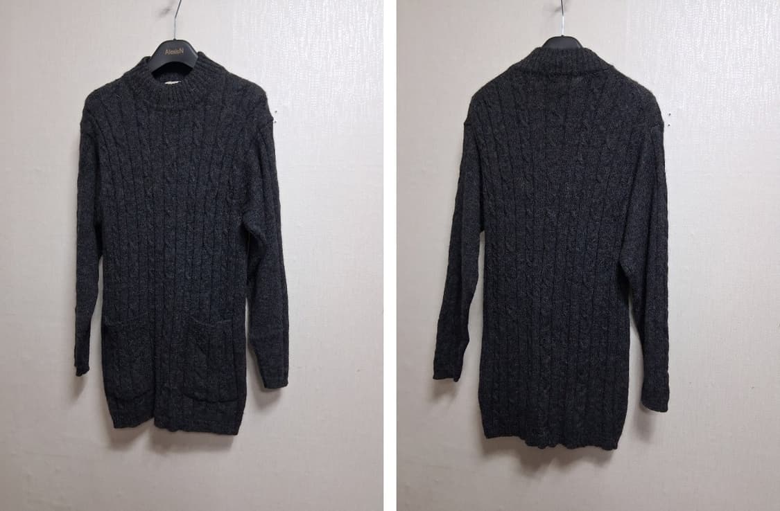 일본수입빈티지 una tina alpaca 진회색 꽈배기 알파카니트 하프 상품이미지3