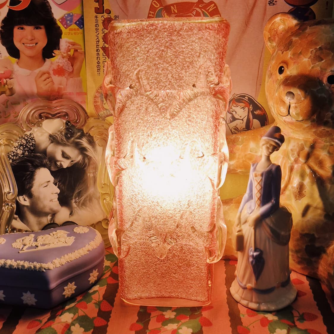 60s 이와타 핸드블로운 핑크 스퀘어 멜팅 조명 상품이미지9