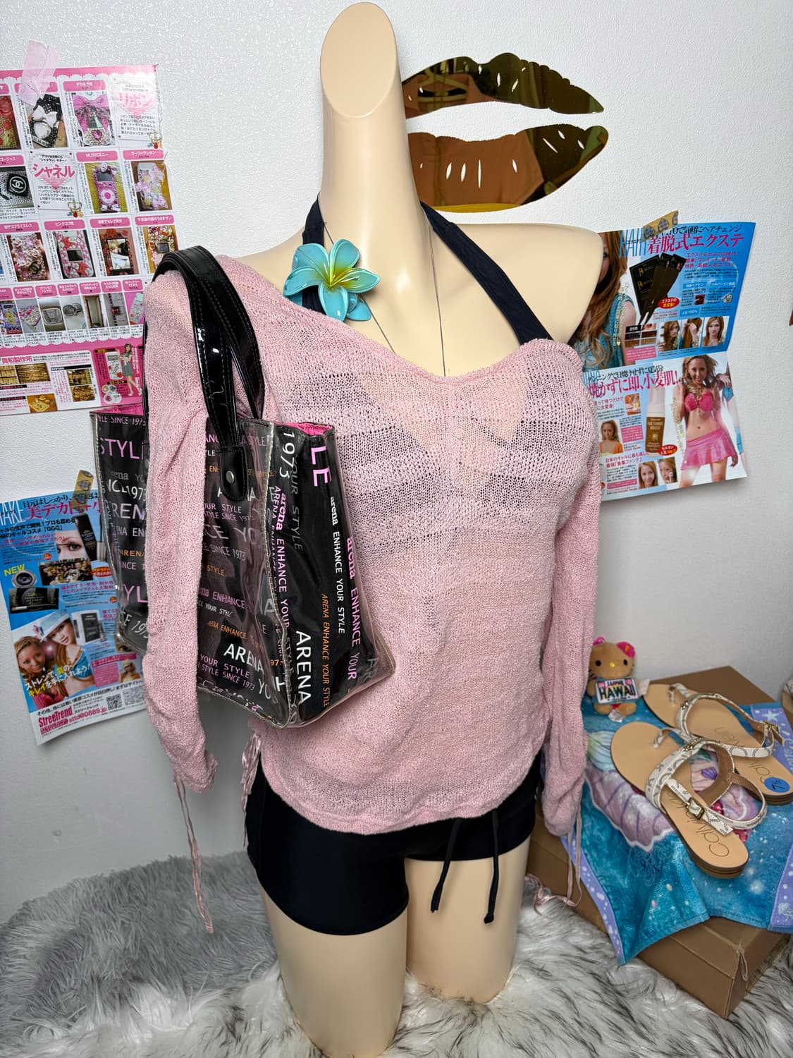 Set) 블랙 핑크 crown큐빅 비키니 세트 (3pcs) 상품이미지3