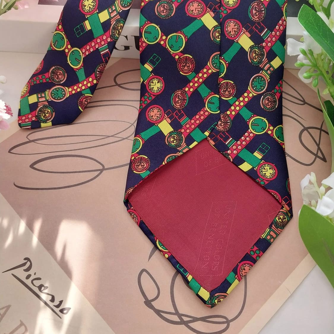 베네통 실크 네이비 워치 모티브 넥타이 9.3cm A+등급 K5149 상품이미지8