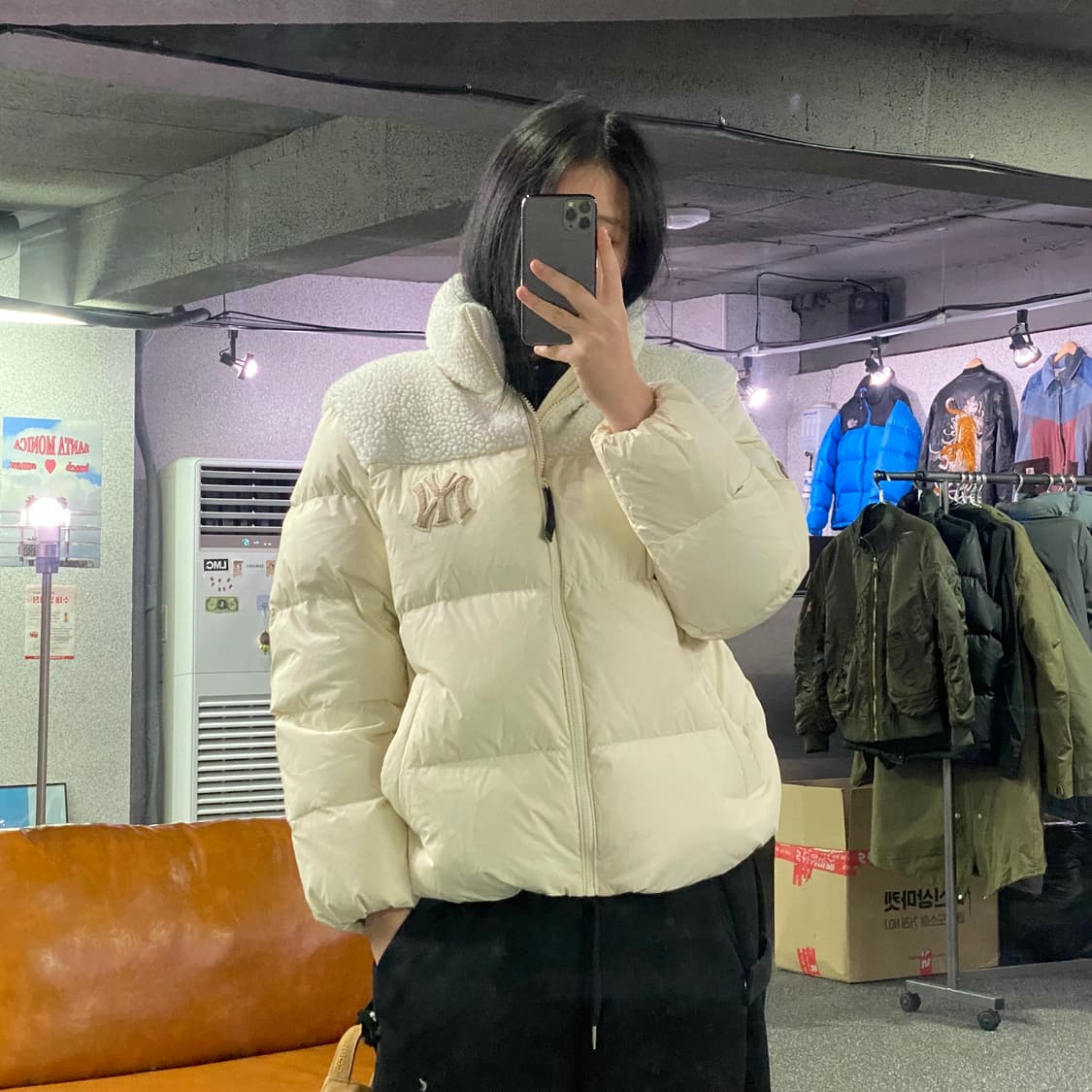 MLB 하프쉐르파 나일론 크림 패딩 B3451 상품이미지1