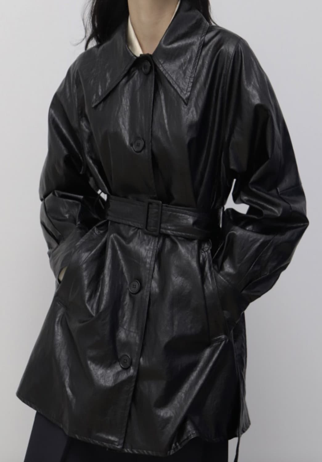 트리밍버드 레더 하프 트렌치 상품이미지4