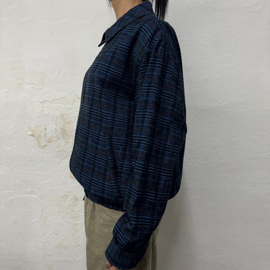 저널스탠다드 다크네이비 체크패턴 코튼 아크릴 혼방 집업 블루종 자켓 상품이미지2