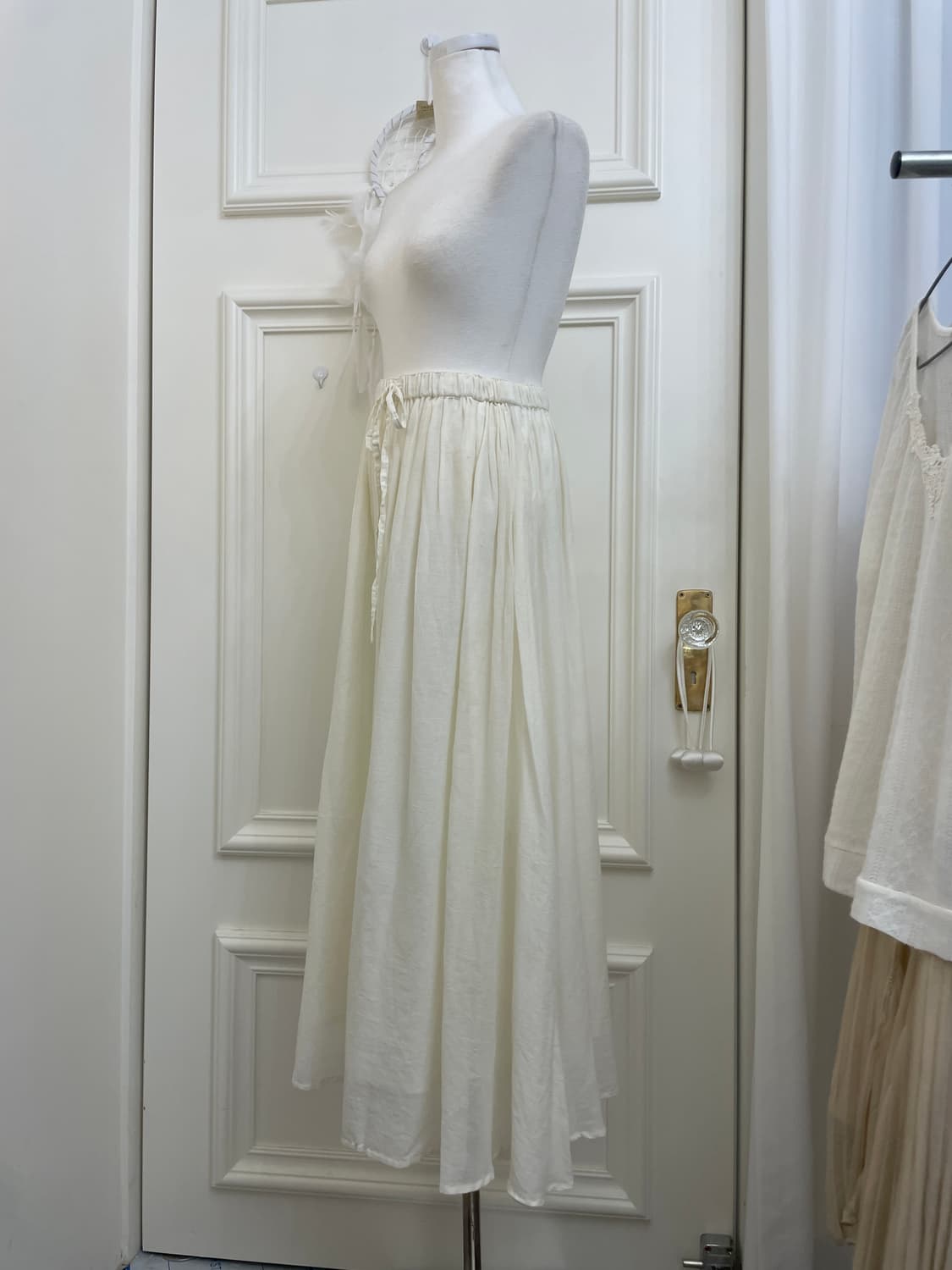 ivory cotton shirring banding long skirt 상품이미지2