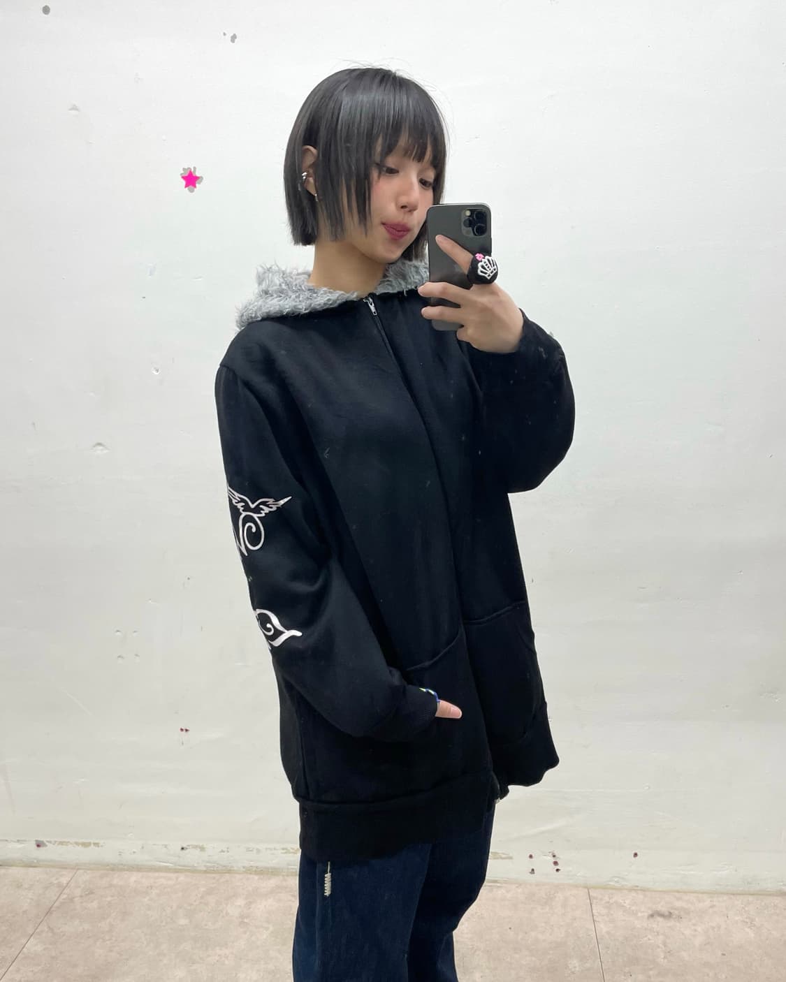 Gray Hood Fur Black Hood Zip-Up  상품이미지1