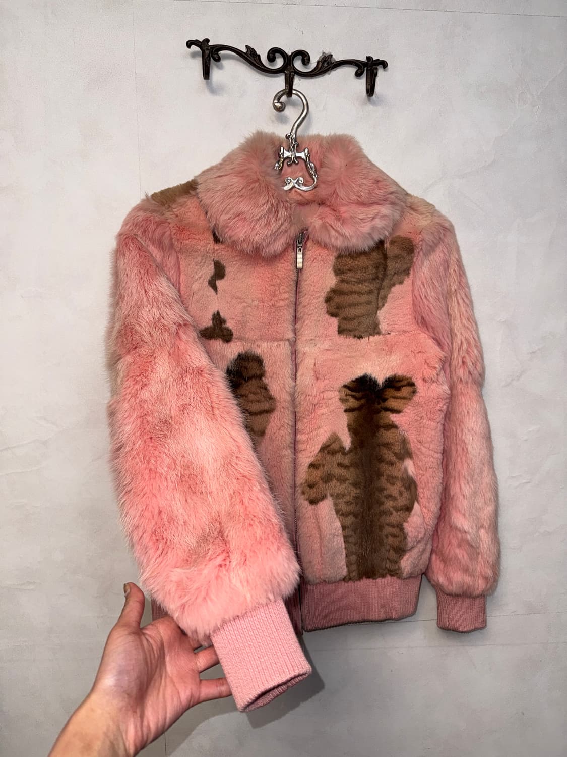 Baby pink rabbit fur animal pattern jk 상품이미지2