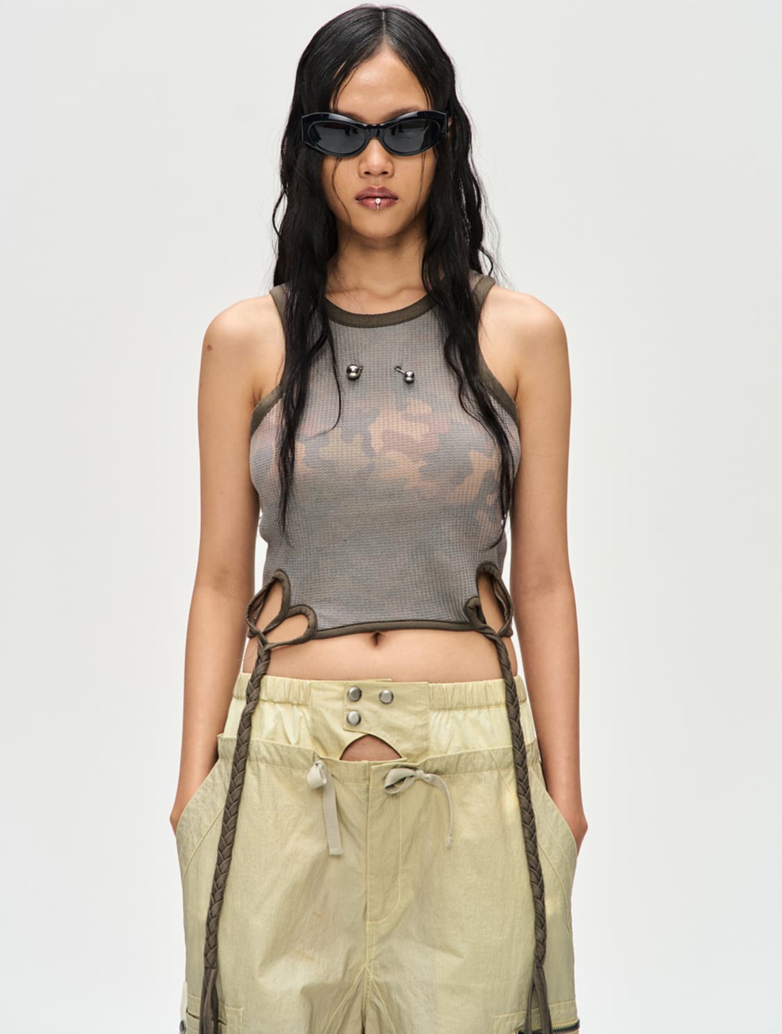 앤더슨벨 에센셜 카모플라쥬 핸드 브레이디드 와플 탱크탑 S 상품이미지1