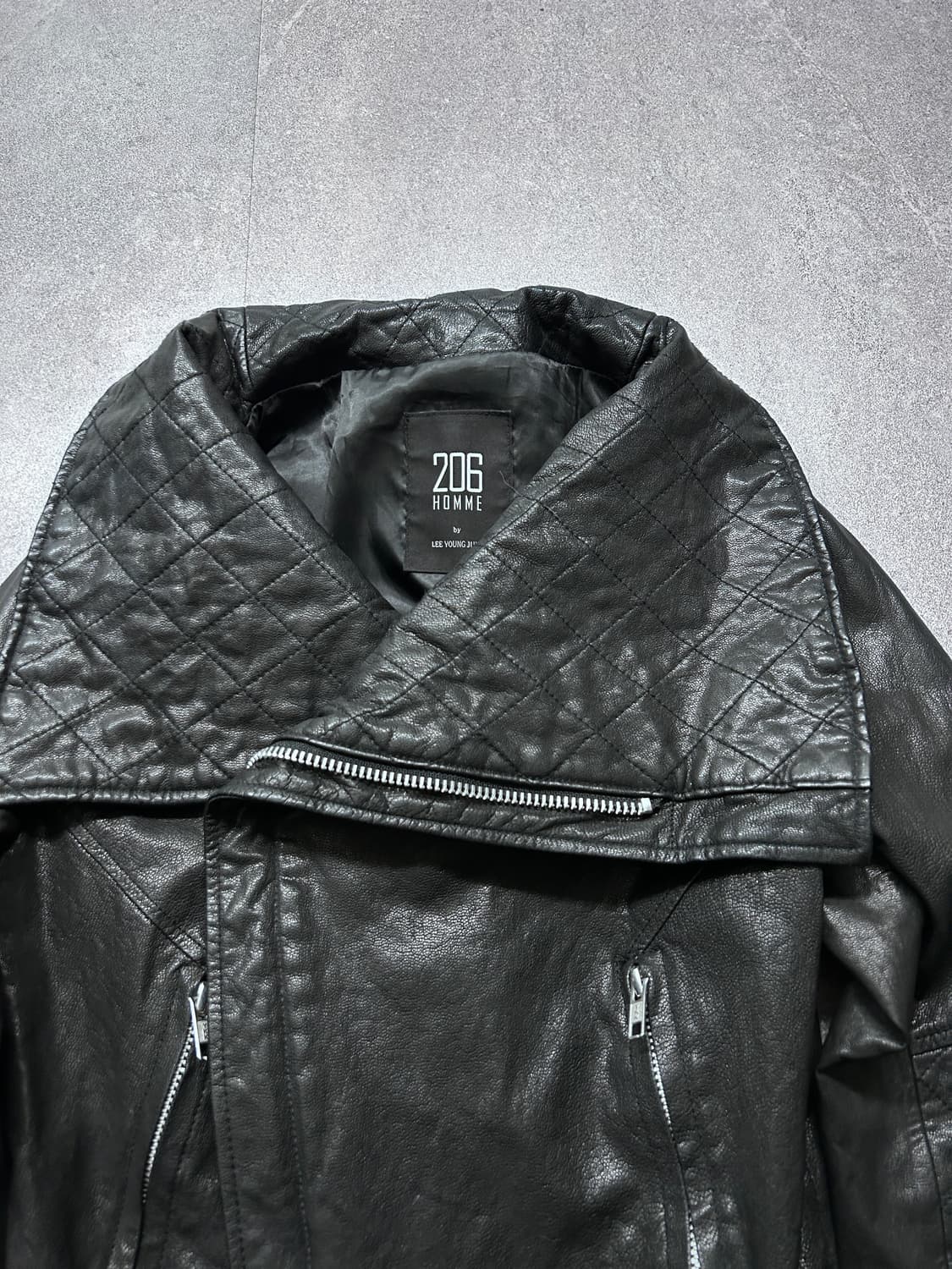 206 비대칭 사선 하이넥 램스킨 자켓 상품이미지2