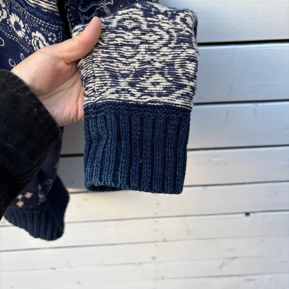 Polo 폴로 데님앤서플라이 페이즐리 패치워크 숄카라 니트 가디건 상품이미지7