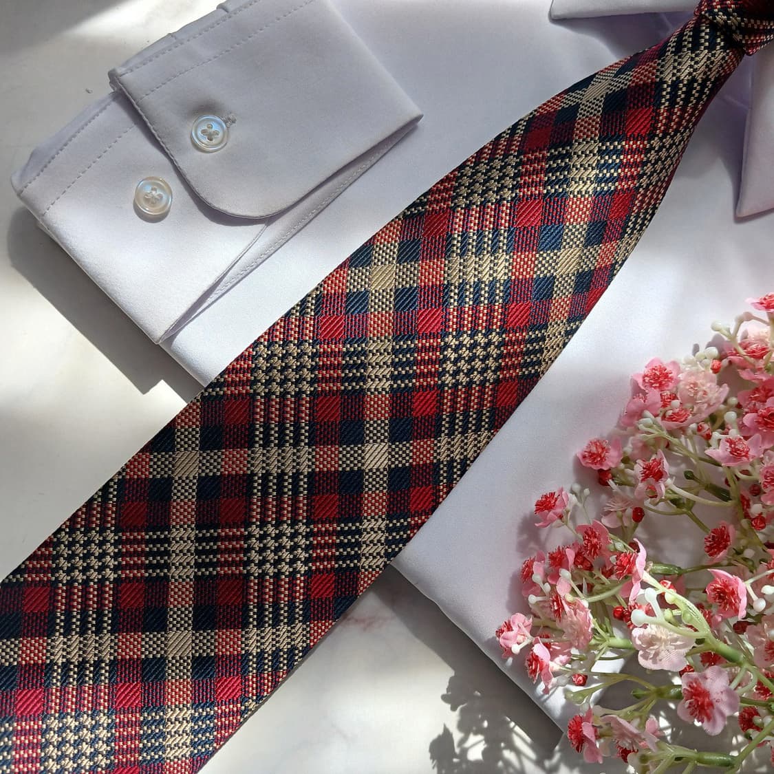 아쿠아스큐텀 실크 와인 체크 패턴 넥타이 9.5cm A+등급 E942
 상품이미지6