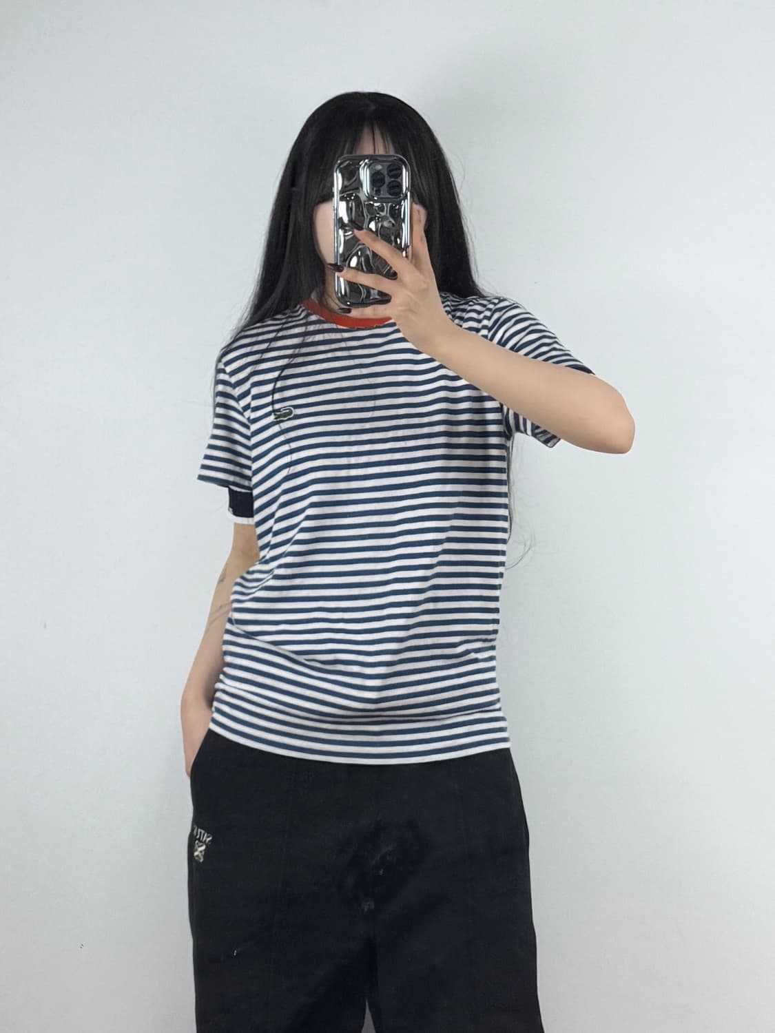 라코스테 네이비 스트라이프 반팔 티셔츠 E72 상품이미지1