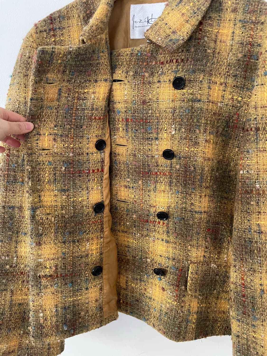 vintage yellow tweed double jacket 상품이미지6