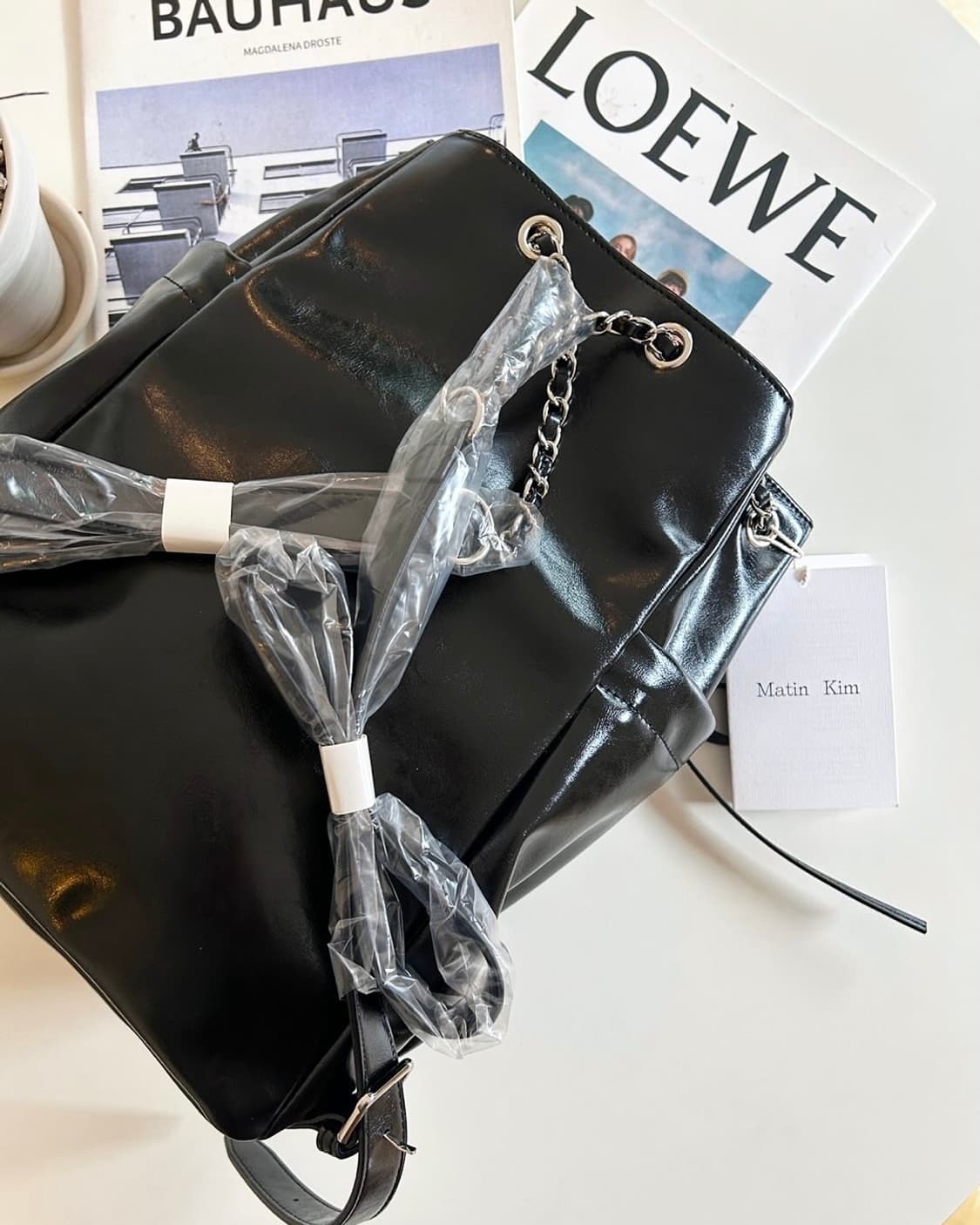 [OS] 마뗑킴 드로우 스트링 리본 백팩 블랙 상품이미지3