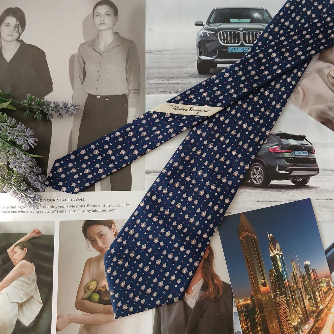 페라가모 실크 네이비 펭귄 패턴 넥타이 9cm A등급 A19234
 상품이미지3