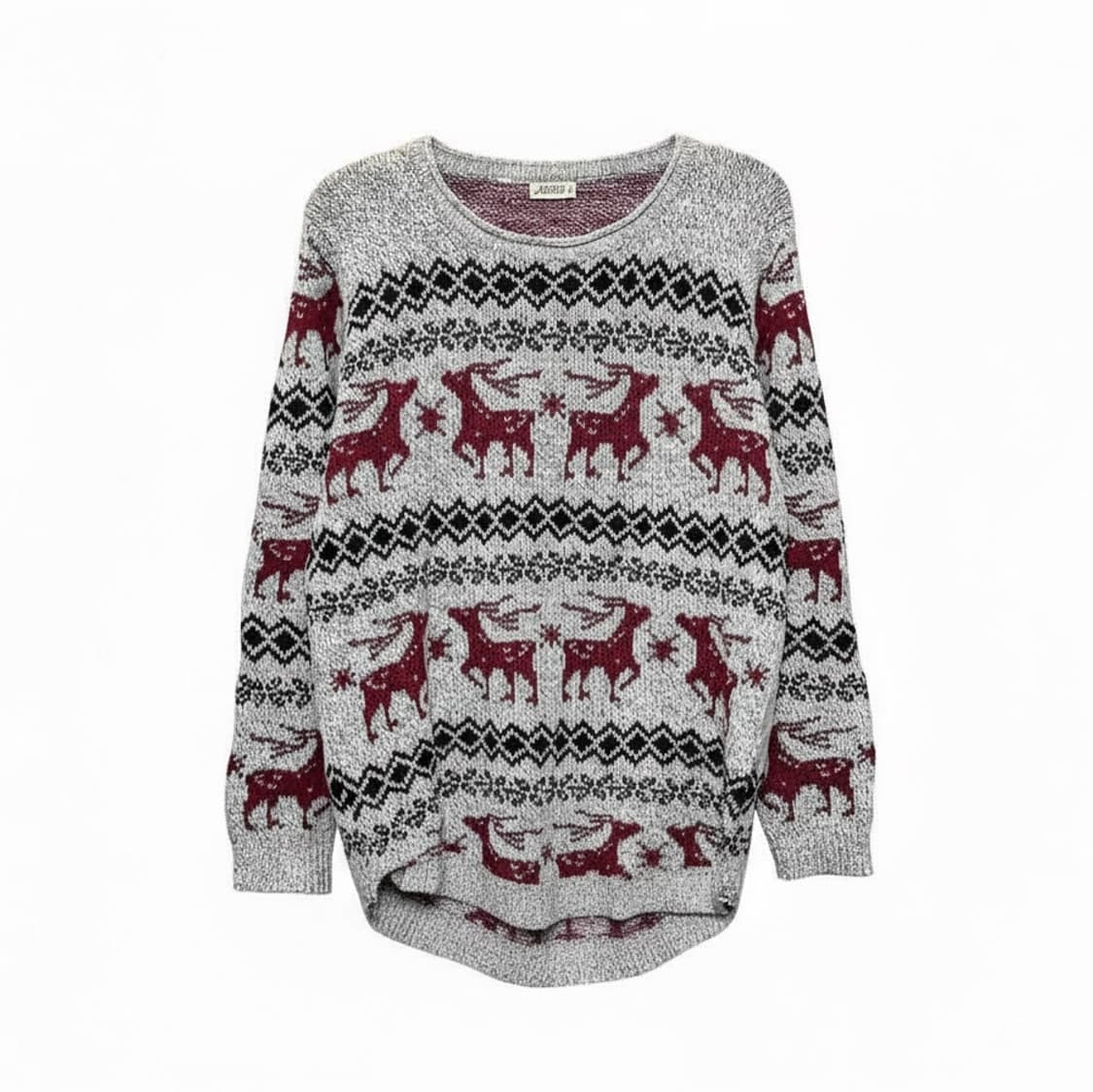 USA VINTAGE 니트 라운드넥 노르딕 루돌프 패턴 디테일 그레이 상품이미지1