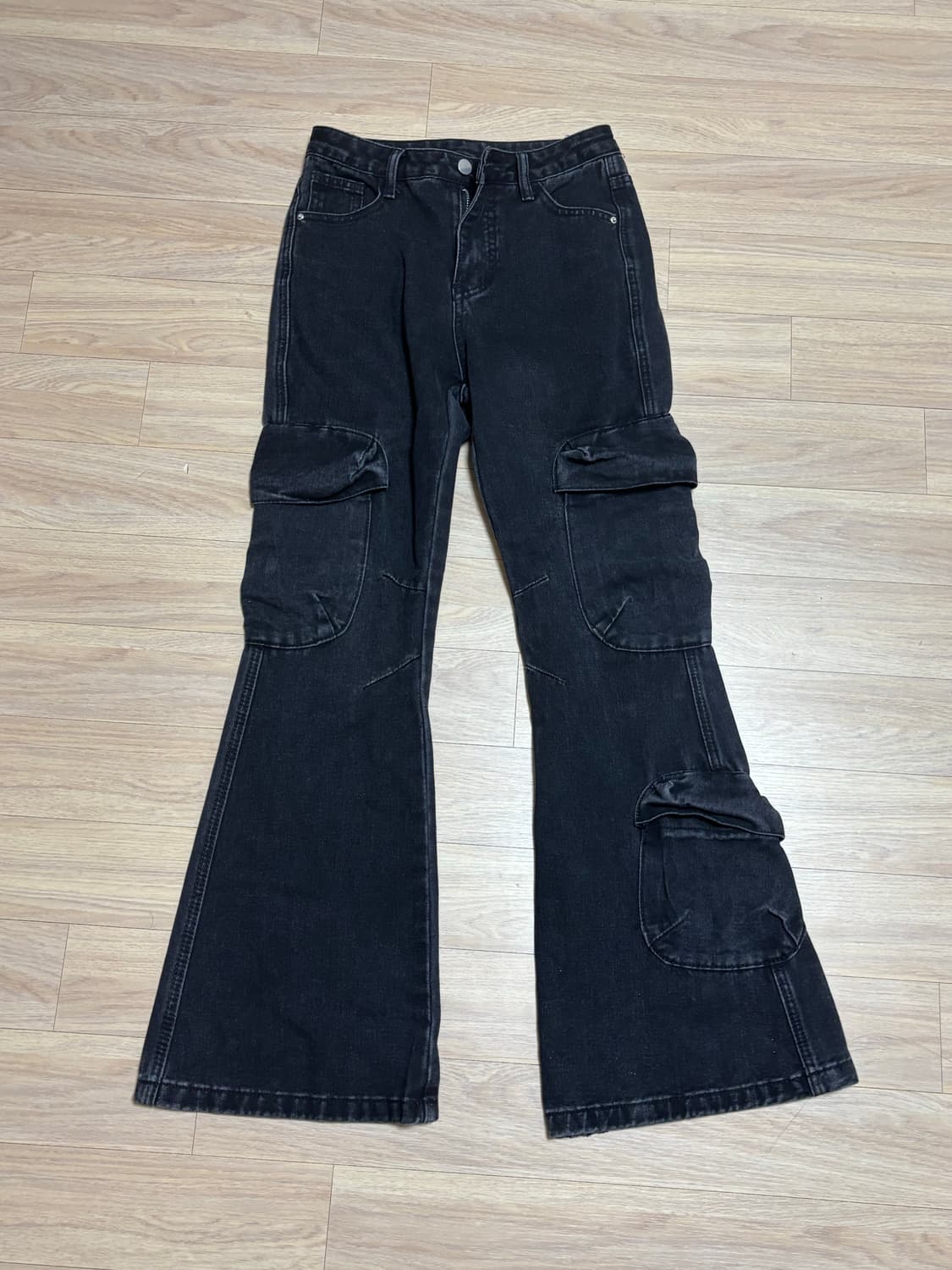 블랙 카고 부츠컷 데님 팬츠 흑청 청바지 상품이미지2