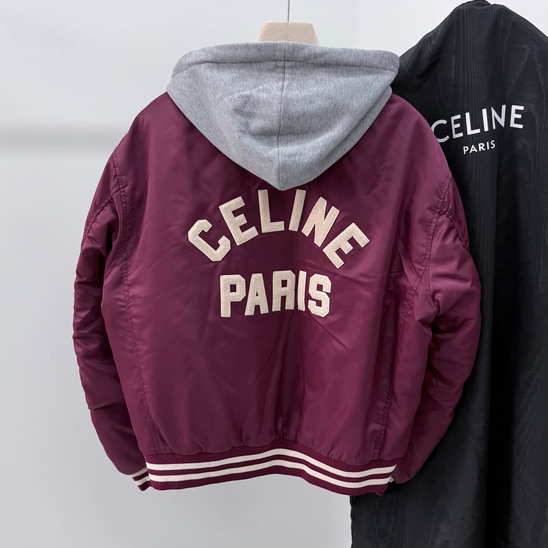 [S+급/52] 셀린느 테디 후드 백로고 봄버 바시티자켓 버건디 상품이미지5