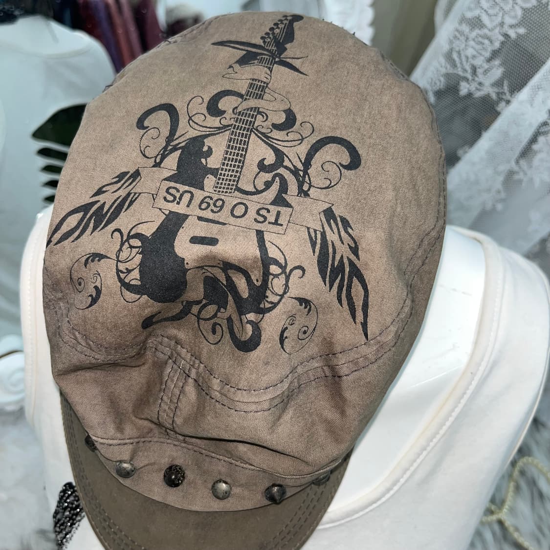 빈티지 00‘s Y2K 프린팅 스터드 밀리터리캡 상품이미지3