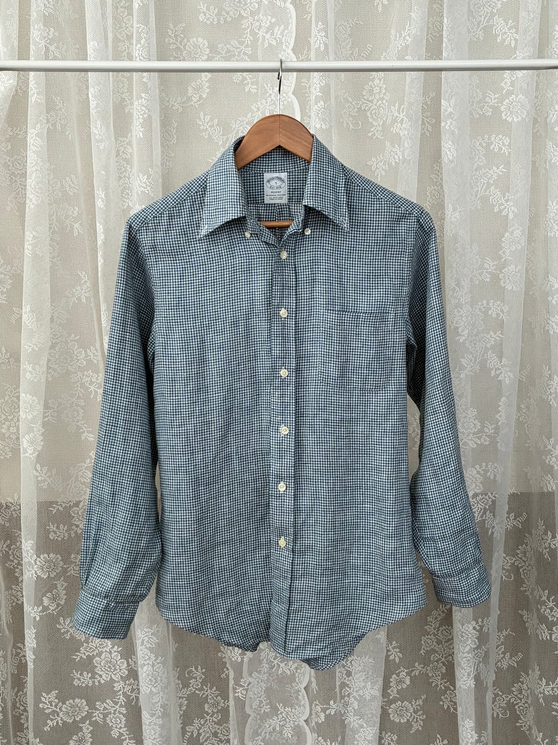 S) 브룩스브라더스 린넨 100 체크 셔츠 블루 상품이미지1