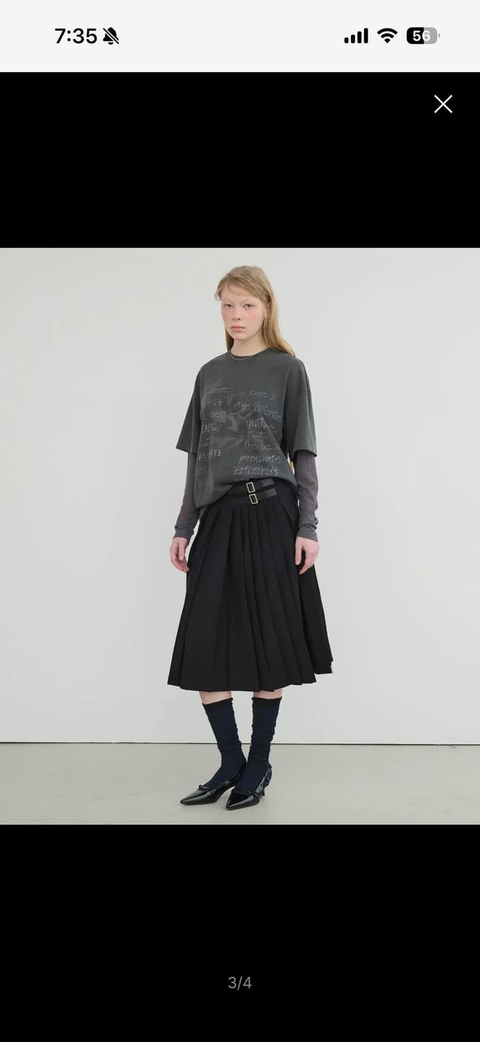 유센틱 버클 장식 플리츠 주름 미디 스커트 상품이미지4