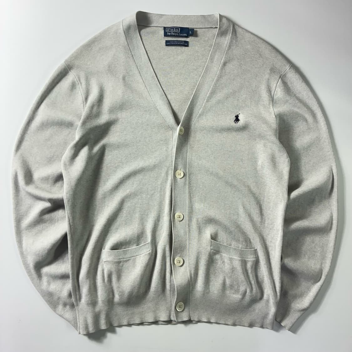 Polo  폴로 랄프로렌 자수 피마코튼 라이트그레이 브이넥 니트 가디건  상품이미지1
