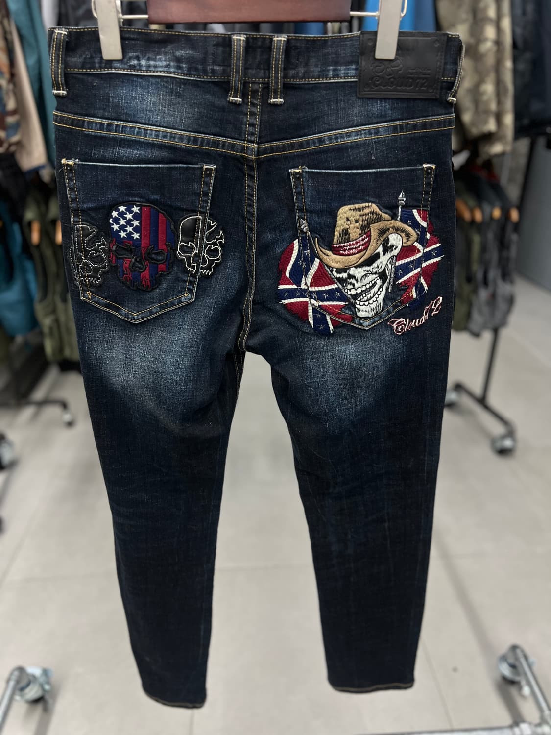 카우보이 스컬 자수 워싱진  상품이미지3