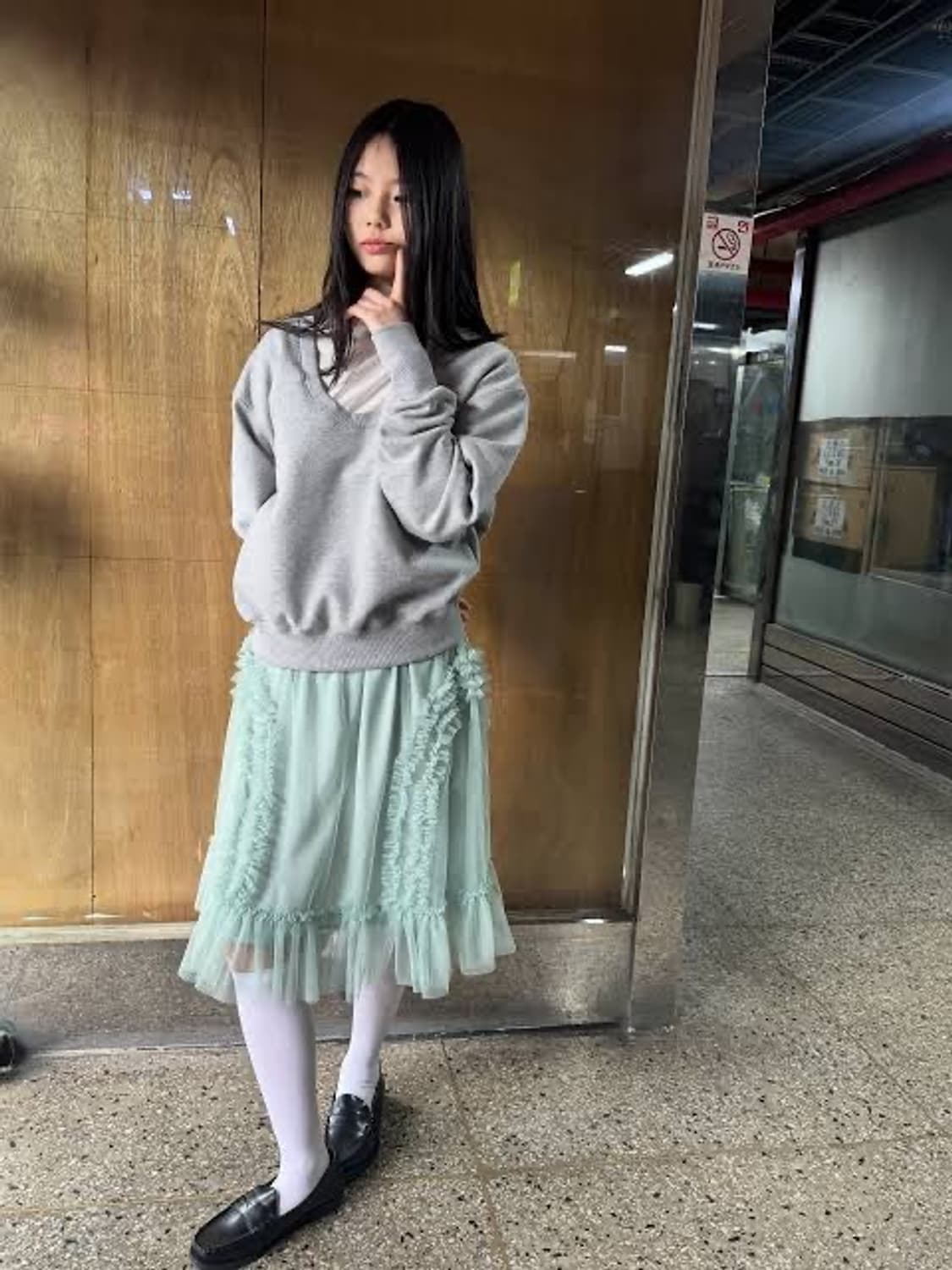 생긴스튜디오 러플 샤 스커트 민트 상품이미지2