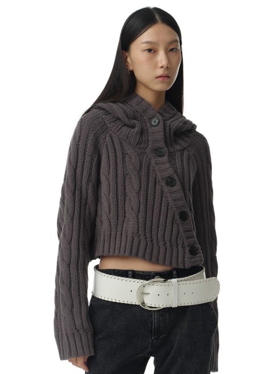 밀로 우먼 버튼 후드 볼레로 가디건 블랙 상품이미지3