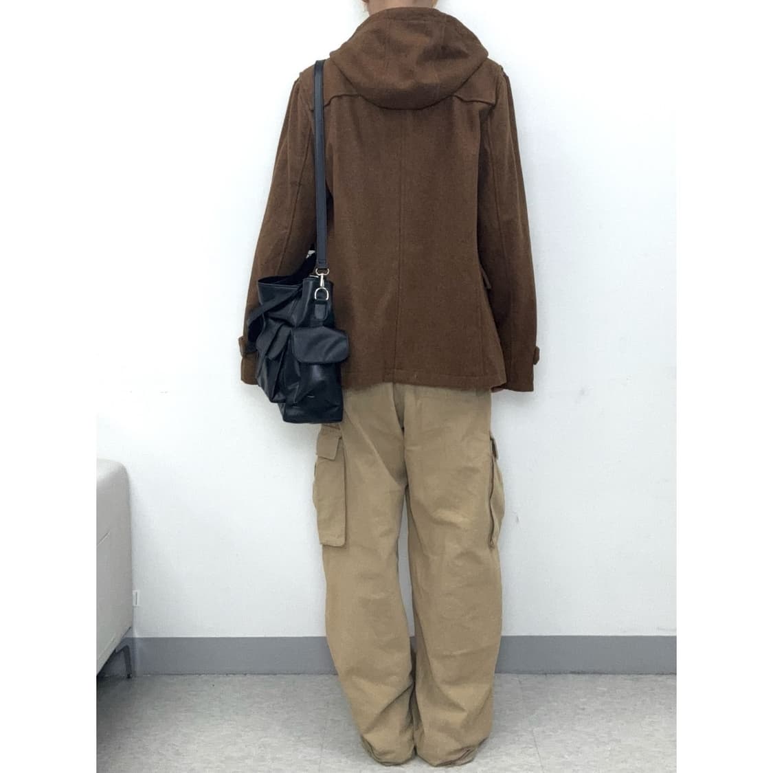 빈티지 브라운 더플 하프 후드 코트 상품이미지5