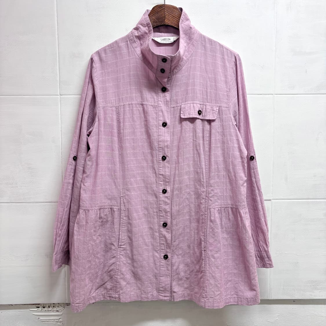 라벤더 긱시크 코튼 셔링 체크 셔츠 자켓 JPN 상품이미지1